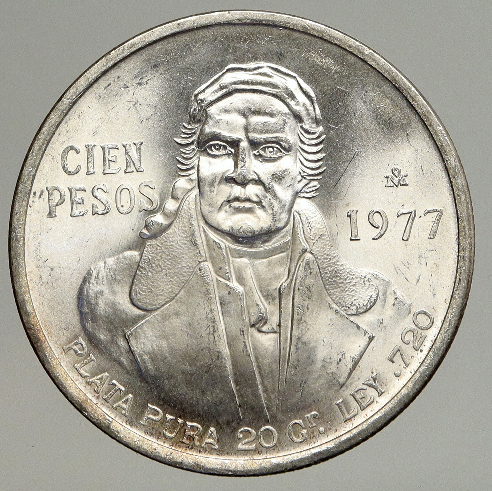 1977 Mexican Independence HERO Jose Maria Morelos Silver 100 Peso Coin i93519