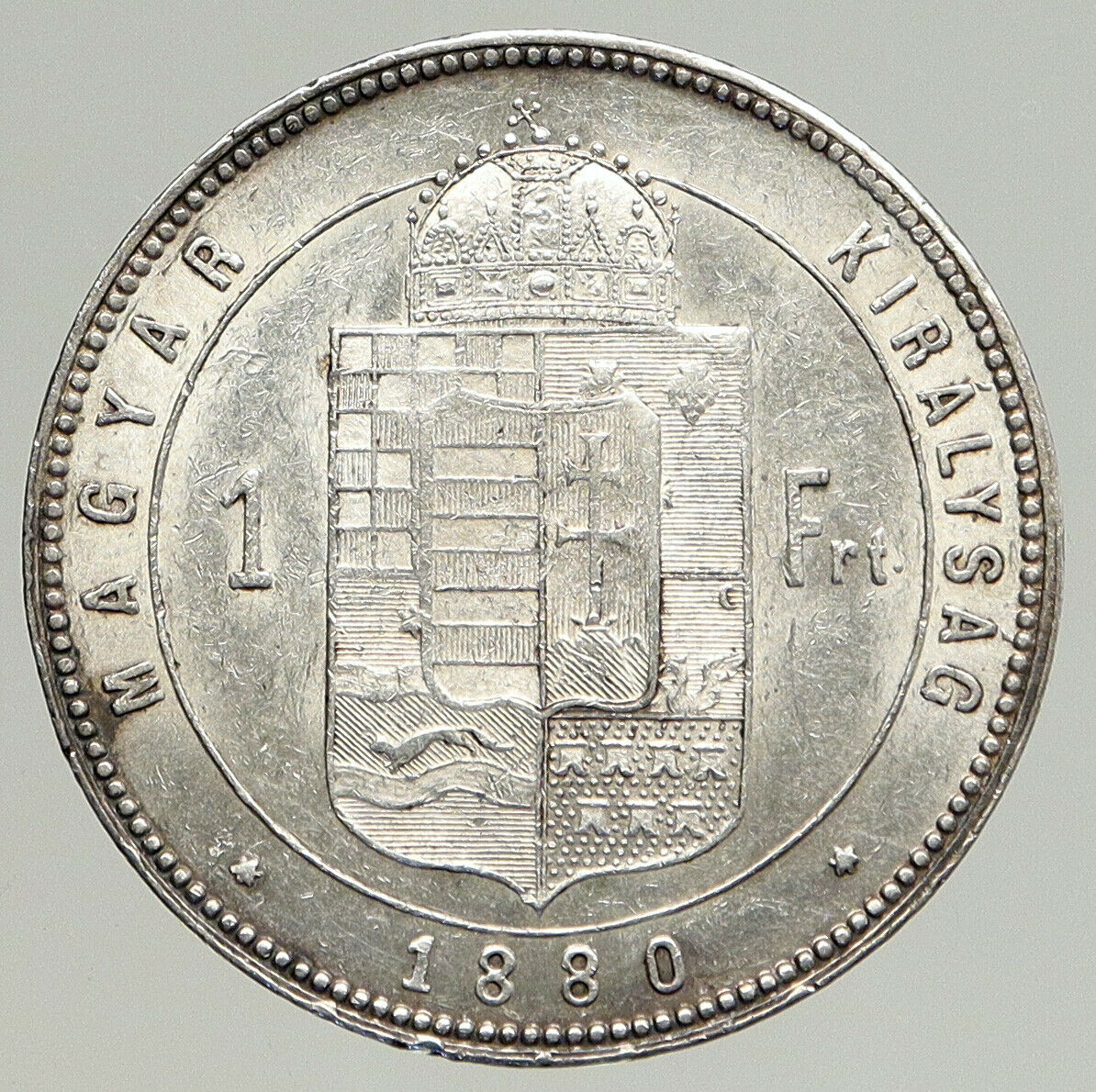 1880 HUNGARY w King Franz Joseph I Hungarian Antique Silver Forint Coin i93517