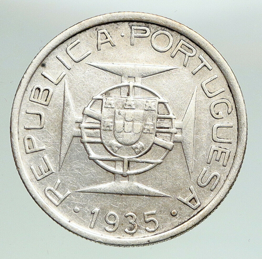 1935 PORTUGAL Colony MOZAMBIQUE Antique Vintage Silver 5 Escudos Coin i92131