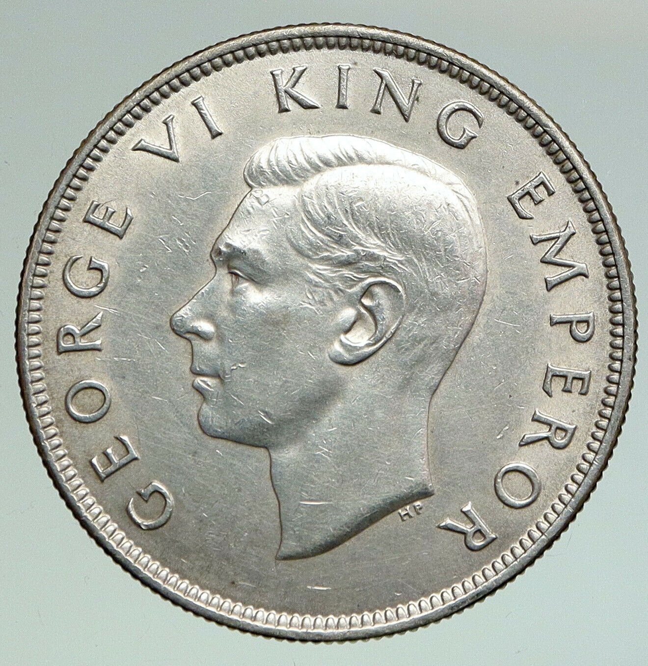 1937 NEW ZEALAND under UK King George VI OLD Silver 1/2 Crown Coin Shield i92132