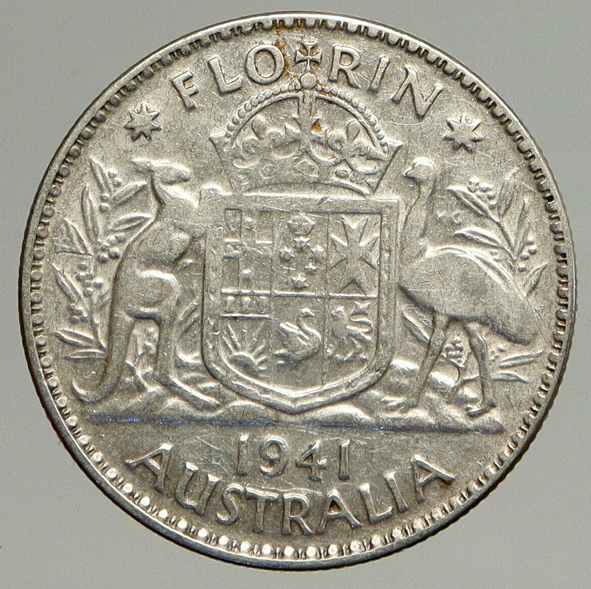 1941 M AUSTRALIA King George VI Kangaroos OLD VINTAGE Silver Florin Coin i93521