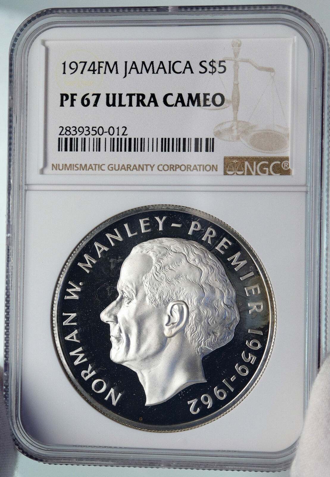 1974 JAMAICA Premier Norman W Manley VINTAGE OLD Proof Silver $5 Coin NGC i85377