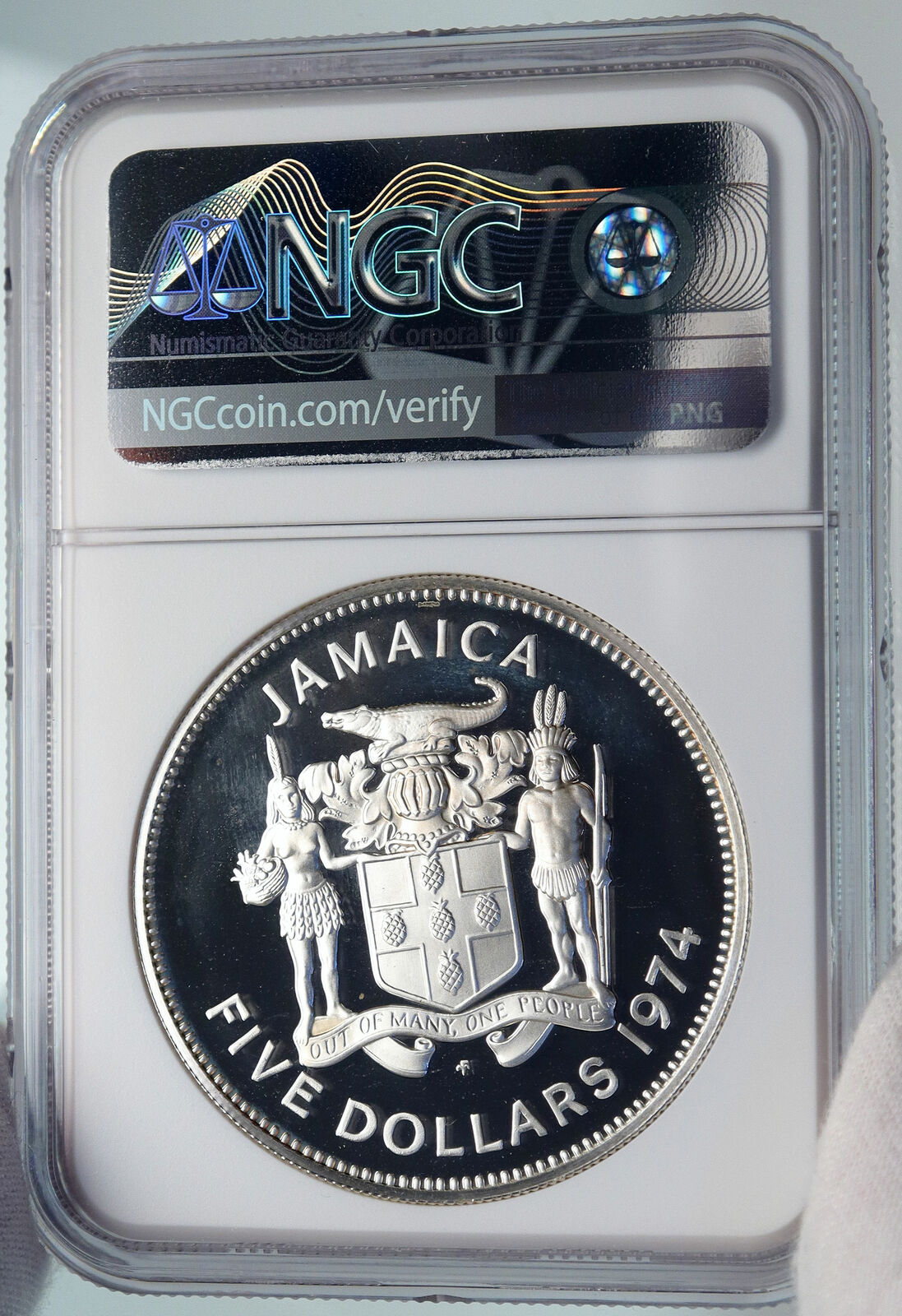 1974 JAMAICA Premier Norman W Manley VINTAGE OLD Proof Silver $5 Coin NGC i85377