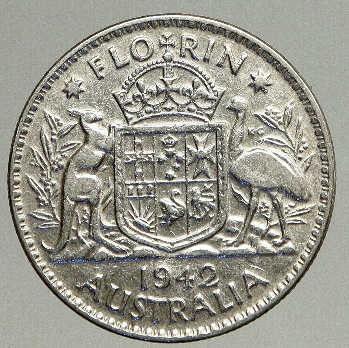 1942M AUSTRALIA Large King George VI Kangaroos VINTAGE Silver Florin Coin i93520