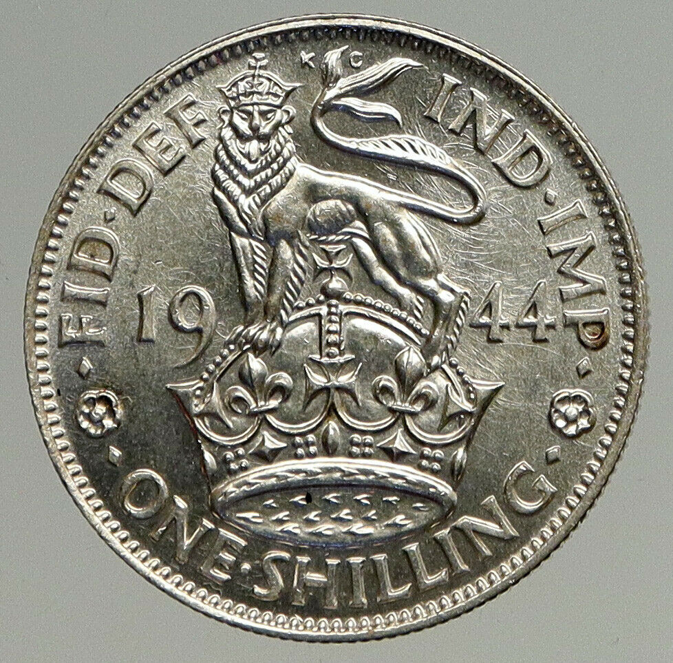 1944 Great Britain UK United Kingdom SILVER SHILLING Coin King George VI i93523