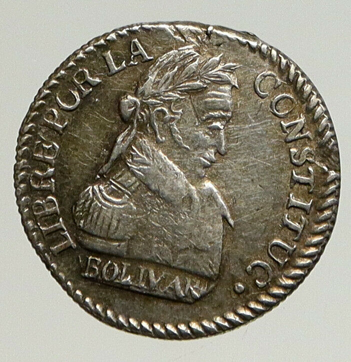 1830 BOLIVIA Large SIMON BOLIVAR ANTIQUE Vintage 1/2 Half Sol Silver Coin i93640