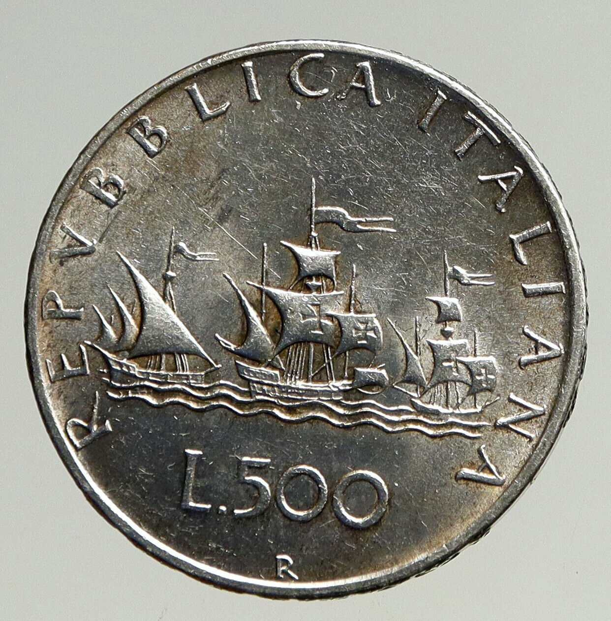 1961 ITALY CHRISTOPHER COLUMBUS Ship DISCOVER America SILVER 500 LRA Coin i93621