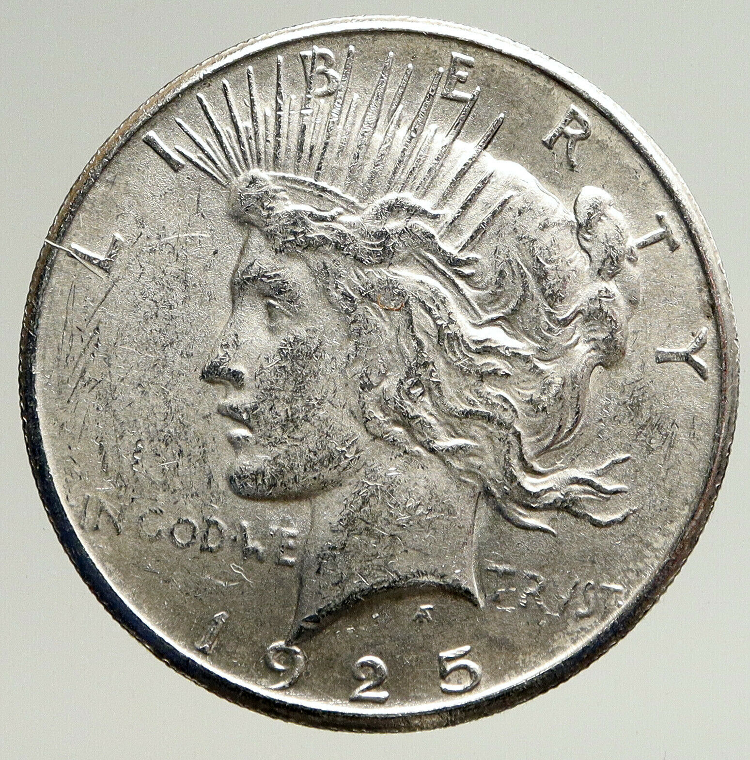 1925S US Antique Silver PEACE DOLLAR United States Coin w LIBERTY & EAGLE i93649