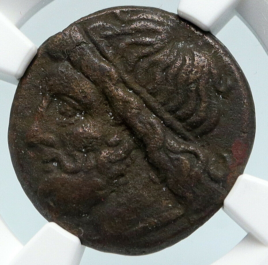 SYRACUSE SICILY Hieron II 240BC Ancient Greek Coin POSEIDON DOLPHIN NGC i89488