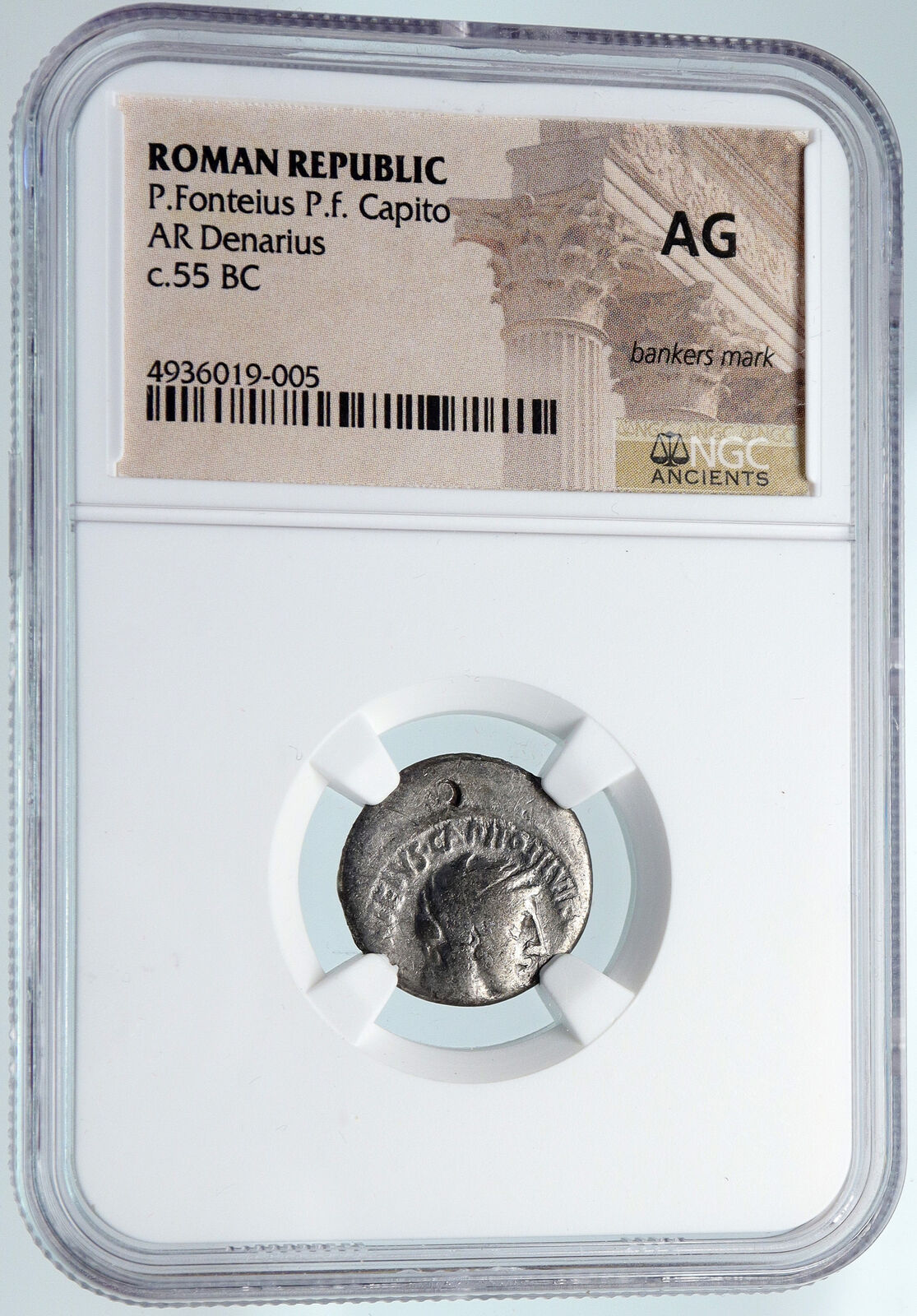 Roman Republic 55BC Rome VILLA PUBLICA Ancient Silver Coin CONCORDIA NGC i89485