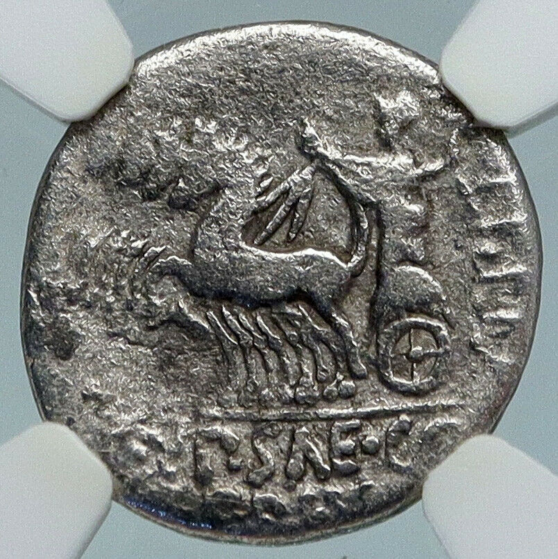 Roman Republic 60BC Hypsaeus Ancient Silver Denarius Coin NEPTUNE NGC i89825