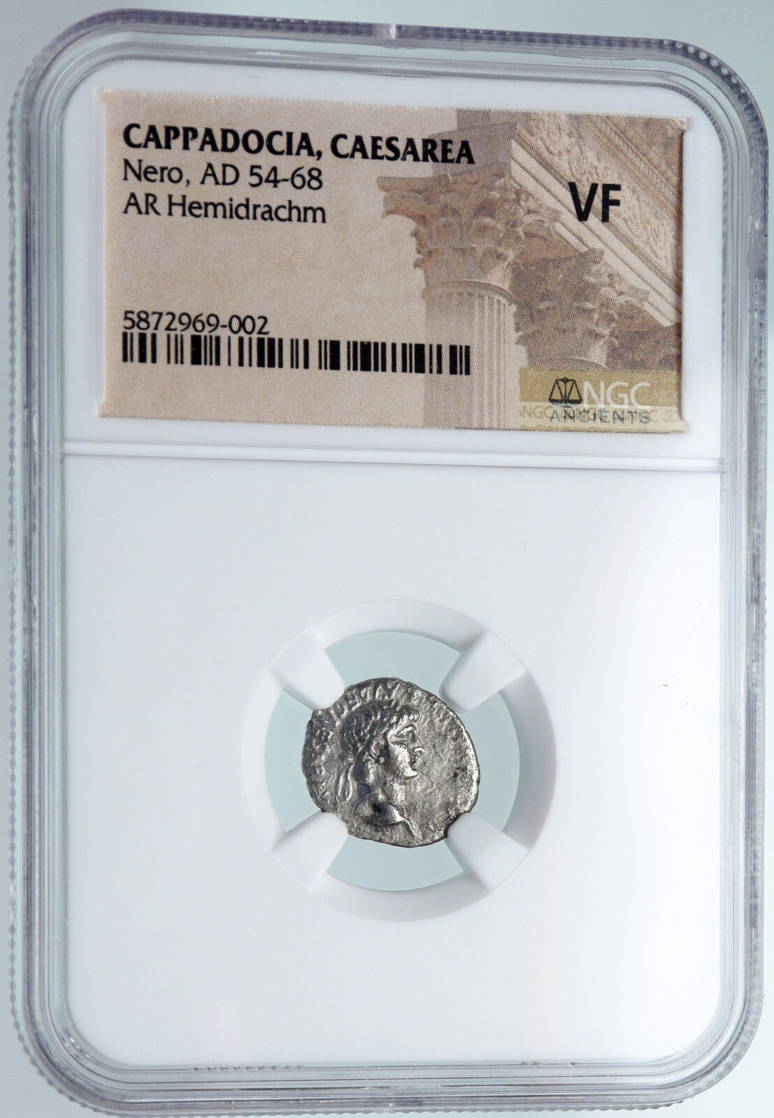 NERO Authentic Ancient Silver Roman HEMIDRACHM Coin Cappadocia NIKE NGC i89824