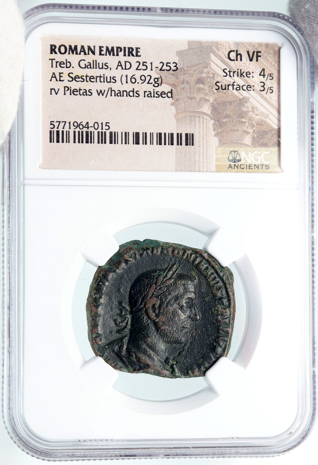 ROME Emperor Trebonianus Gallus Ancient ANTIQUE OLD Roman Coin PIETAS NGC i89431