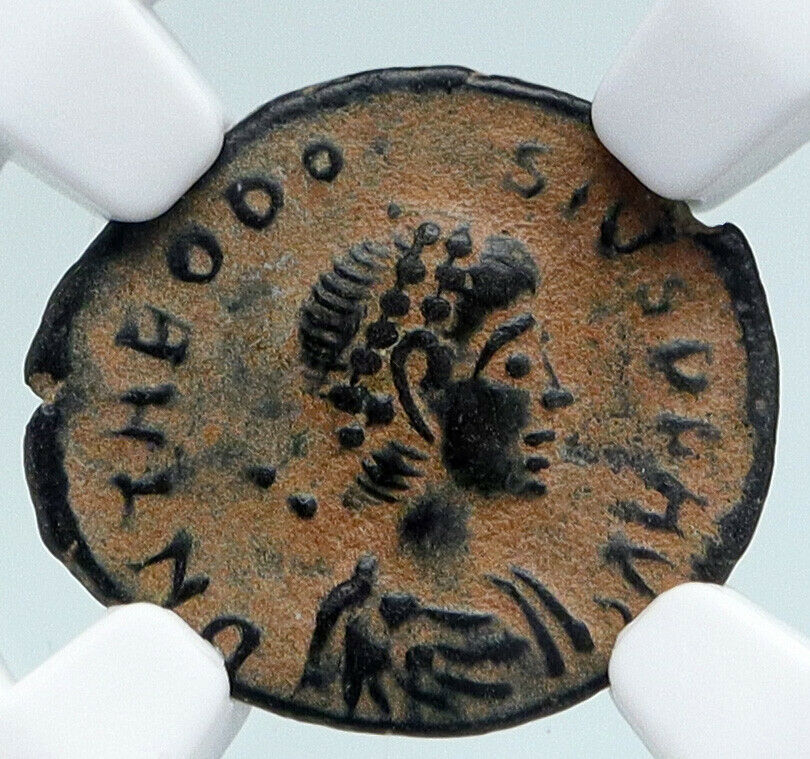 THEODOSIUS I the Great 388AD OLD Ancient Roman Coin VICTORY ANGEL NGC i89494