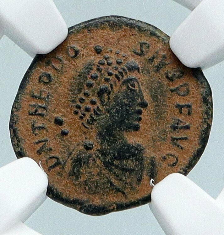 THEODOSIUS I the GREAT Authentic Ancient CHRISTIAN 388AD Roman Coin NGC i89499