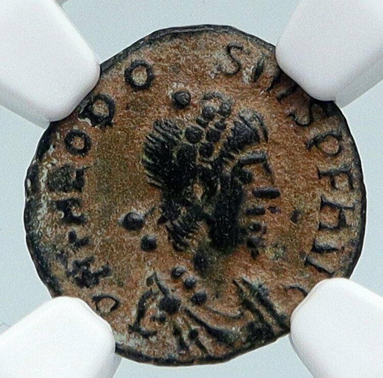 THEODOSIUS I the Great 388AD OLD Ancient Roman Coin VICTORY ANGEL NGC i89500