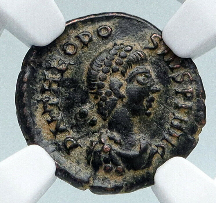 THEODOSIUS I the Great 388AD OLD Ancient Roman Coin VICTORY ANGEL NGC i89496