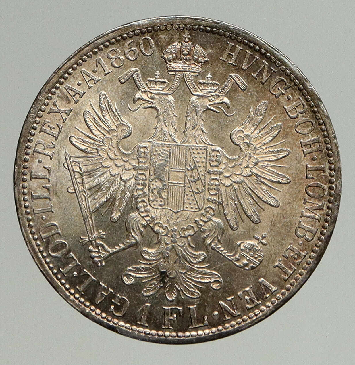 1860 A AUSTRIA w KING FRANZ JOSEPH I Eagle ANTIQUE OLD Silver Florin Coin i93503