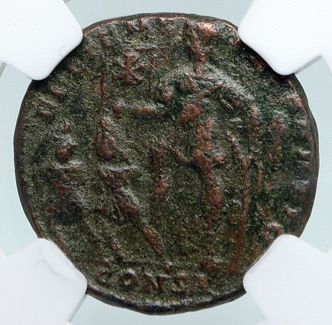 CONSTANTIUS II 348-51 AD Constantinople Roman Coin CHRISTIAN CHI-RHO NGC i89715