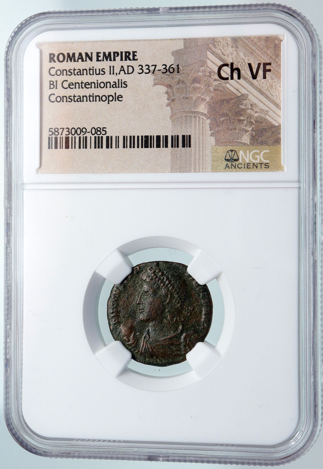 CONSTANTIUS II 348-51 AD Constantinople Roman Coin CHRISTIAN CHI-RHO NGC i89715