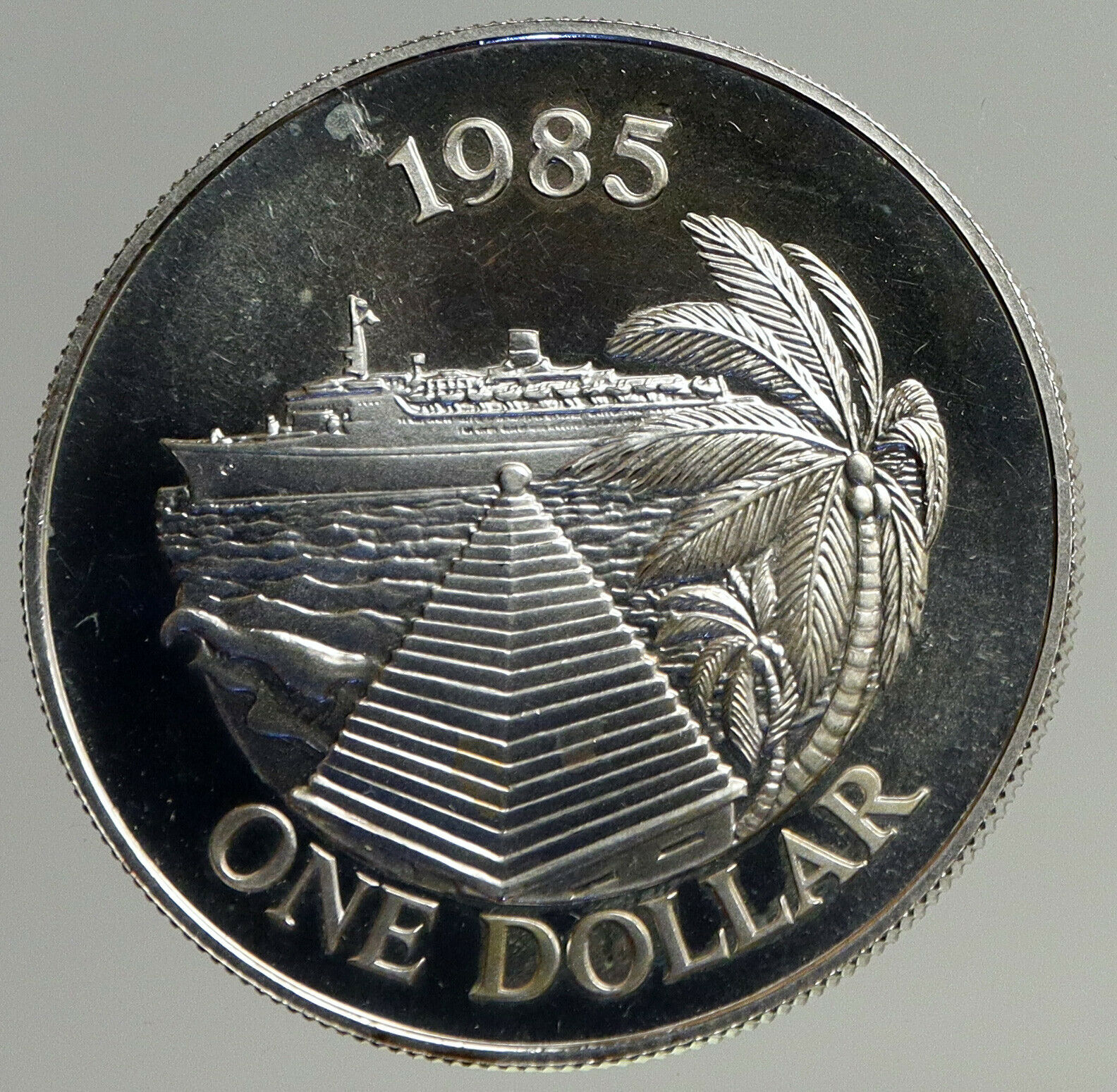 1985 BERMUDA Elizabeth II CRUISE SHIP TOURISM Proof Silver 1 Dollar Coin i93511