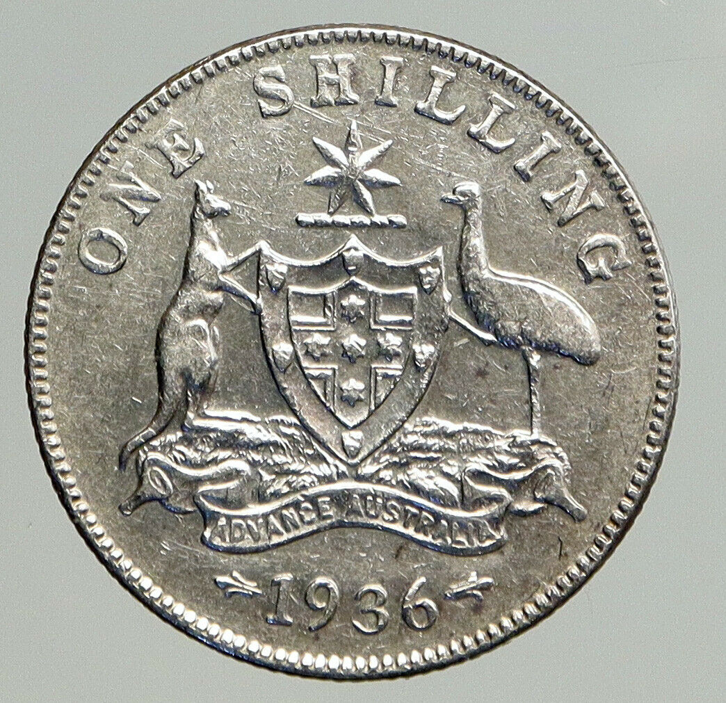 1936 AUSTRALIA UK King George V KANGAROO Antique OLD Silver Shilling Coin i93817