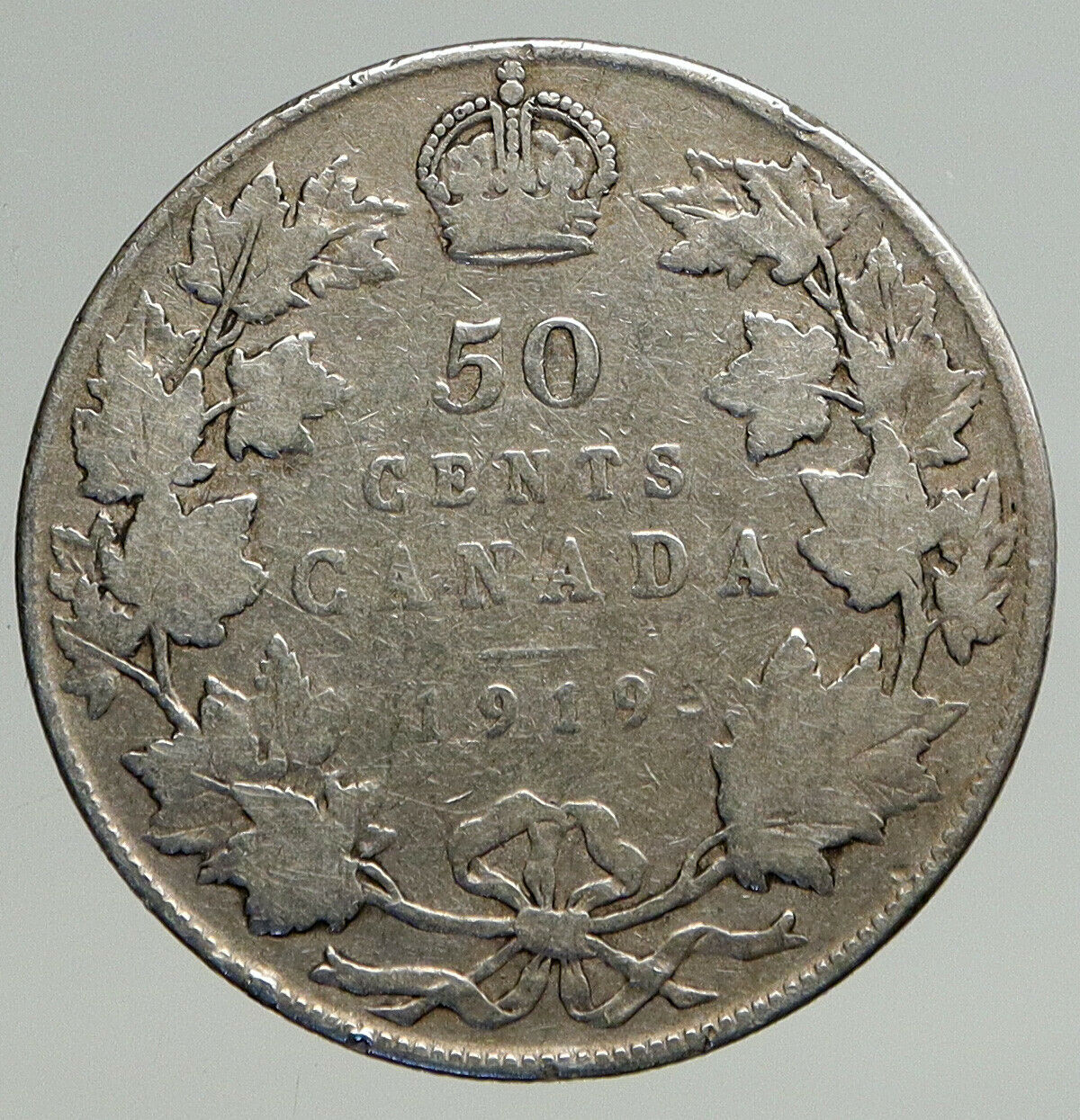 1919 CANADA Newfoundland UK King George V Antique SILVER 50 CENTS Coin i93800