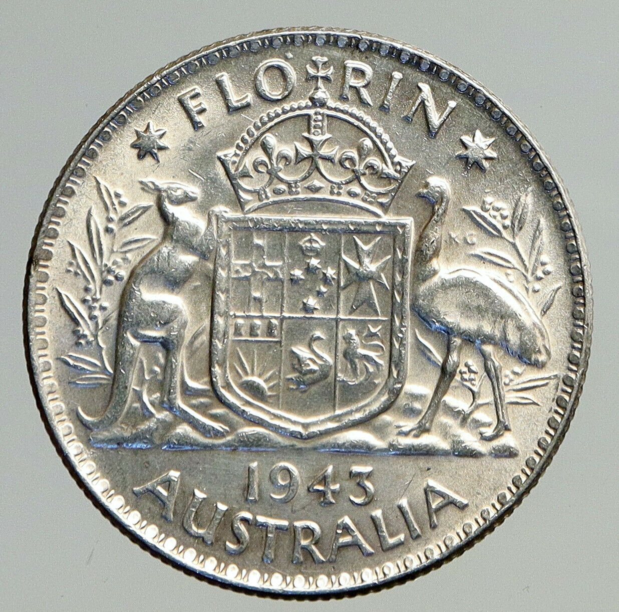 1943M AUSTRALIA Large King George VI Kangaroos VINTAGE Silver Florin Coin i93811