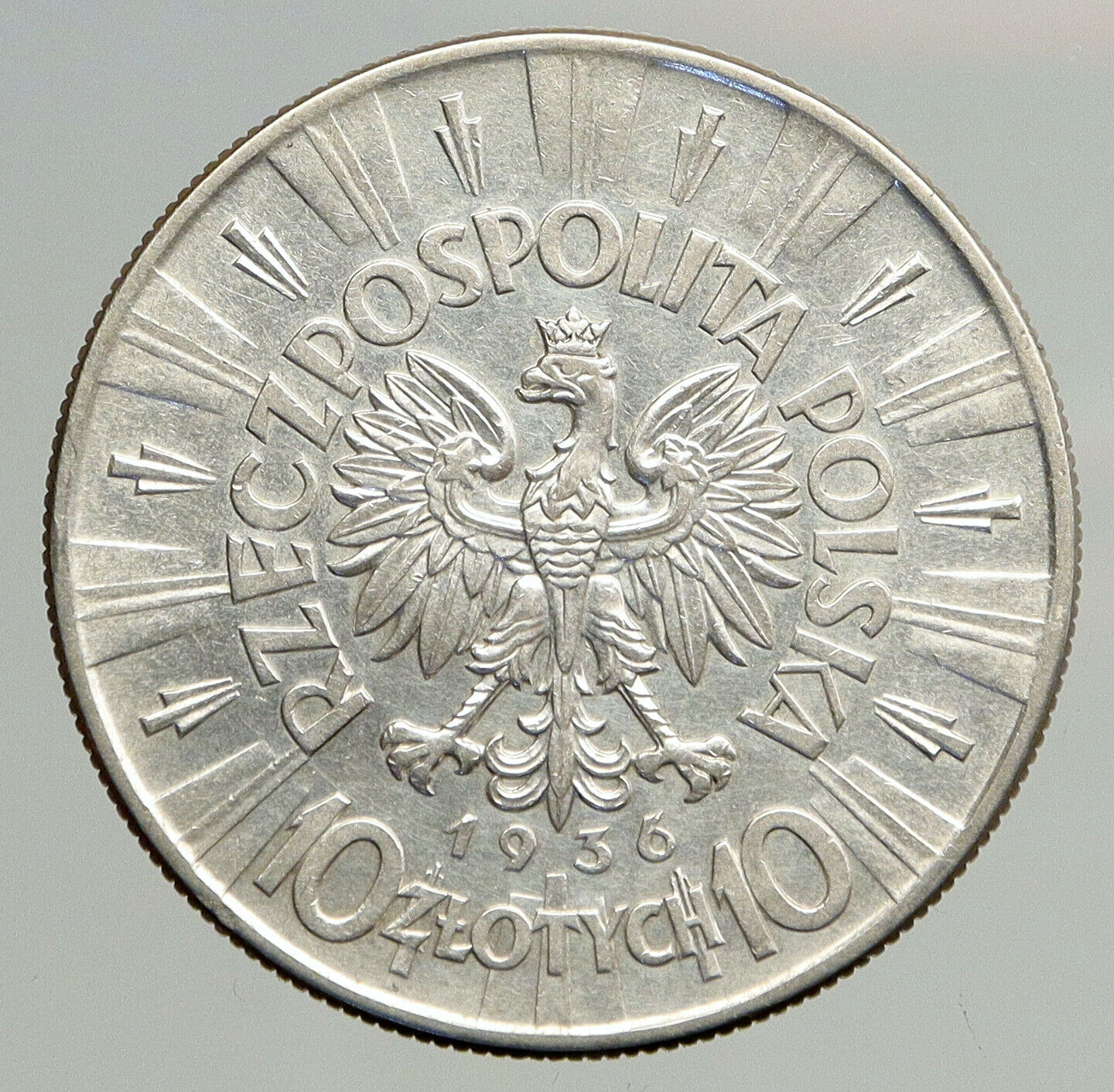 1936 POLAND Silver with Jozef Pilsudski Antique Silver 10 Zlotych Coin i93771