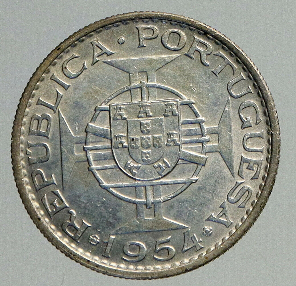 1954 PORTUGAL Colony of MOZAMBIQUE OLD Vintage Silver 10 Escudos Coin i93805