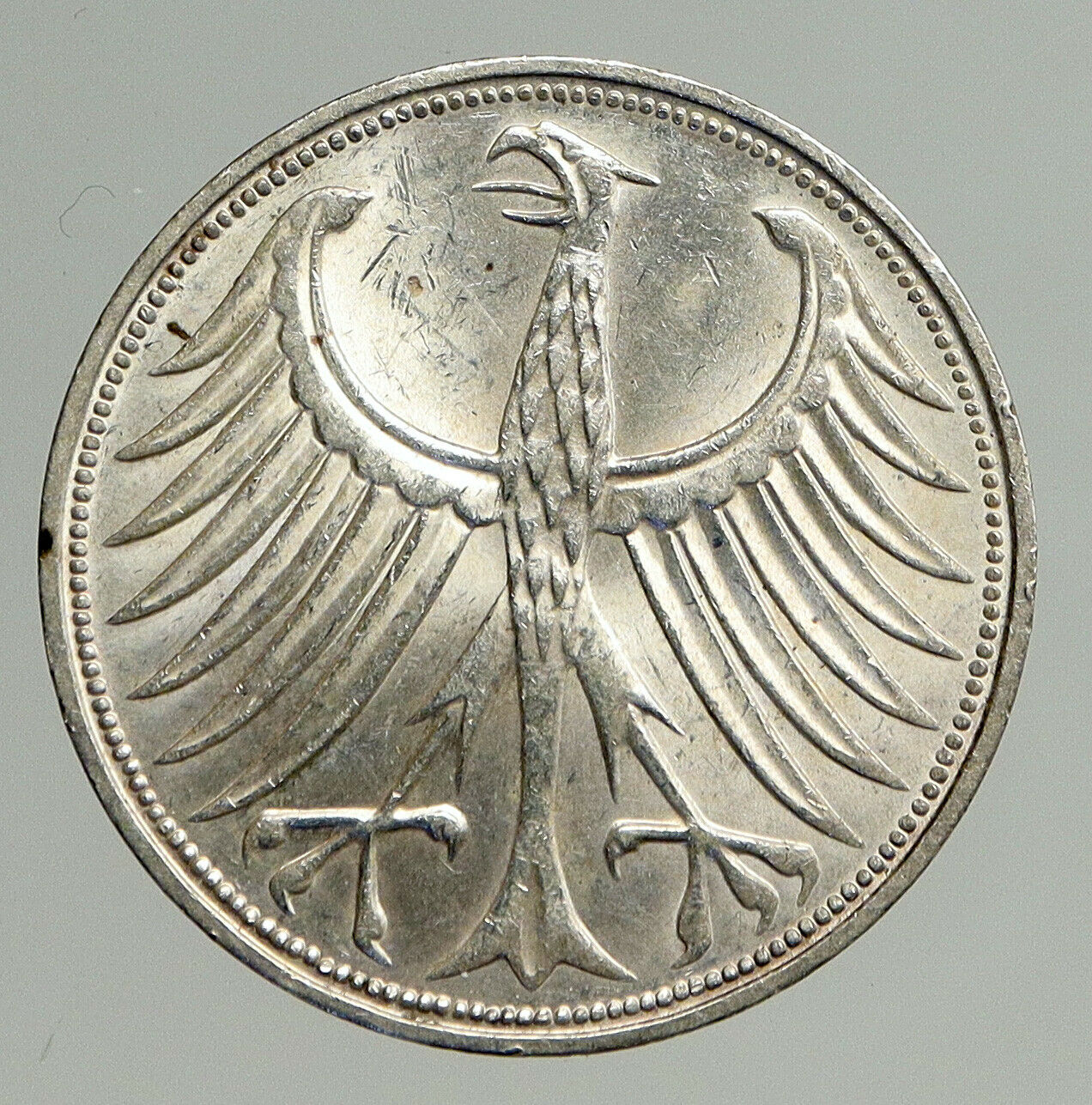 1973 F GERMANY Vintage Winged Eagle OLD German Large 5 Mark Silver Coin i93813