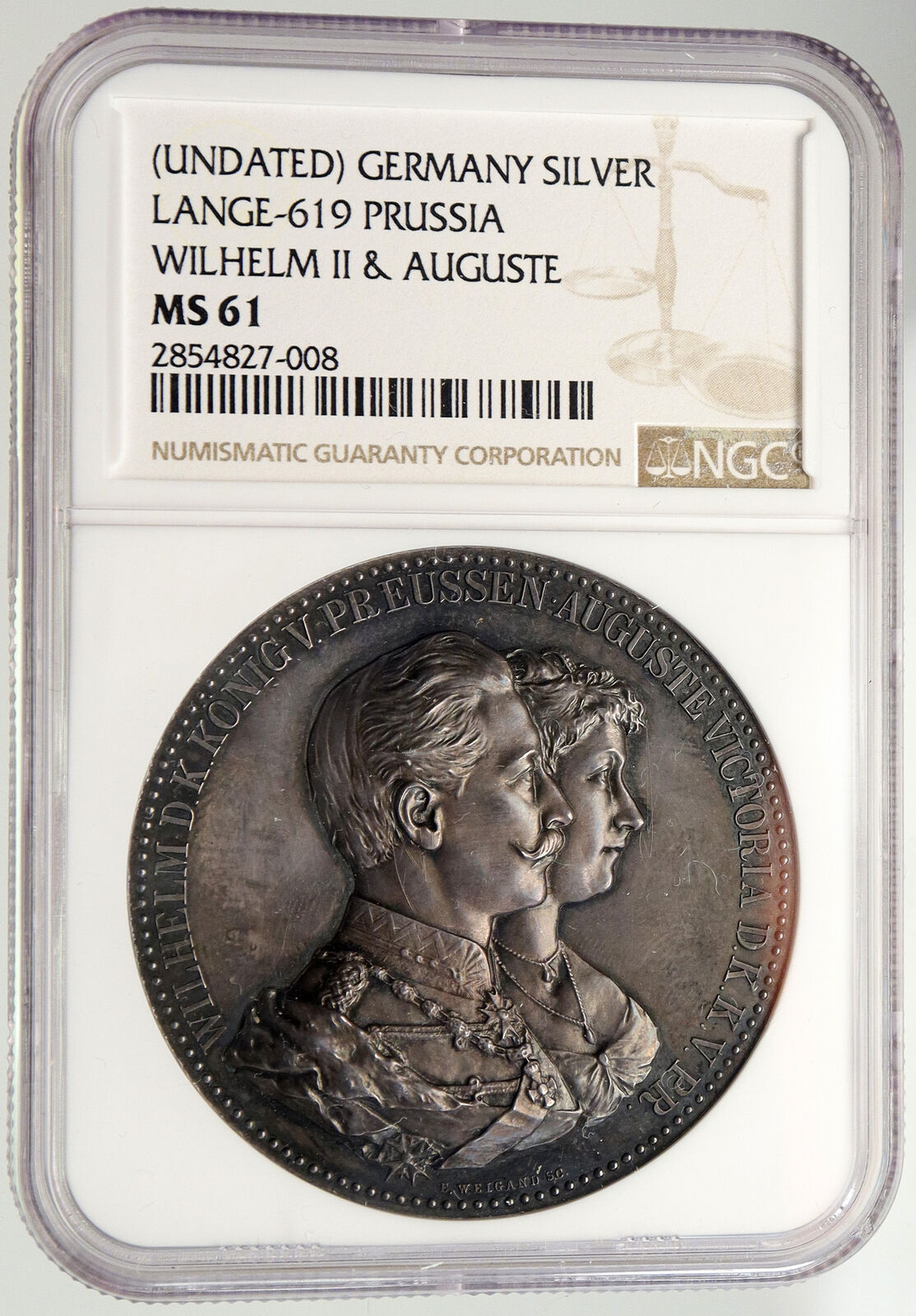 1859-1941 WILHELM II & AUGUSTA VICTORIA PRUSSIA GERMANY Silver Medal NGC i94010