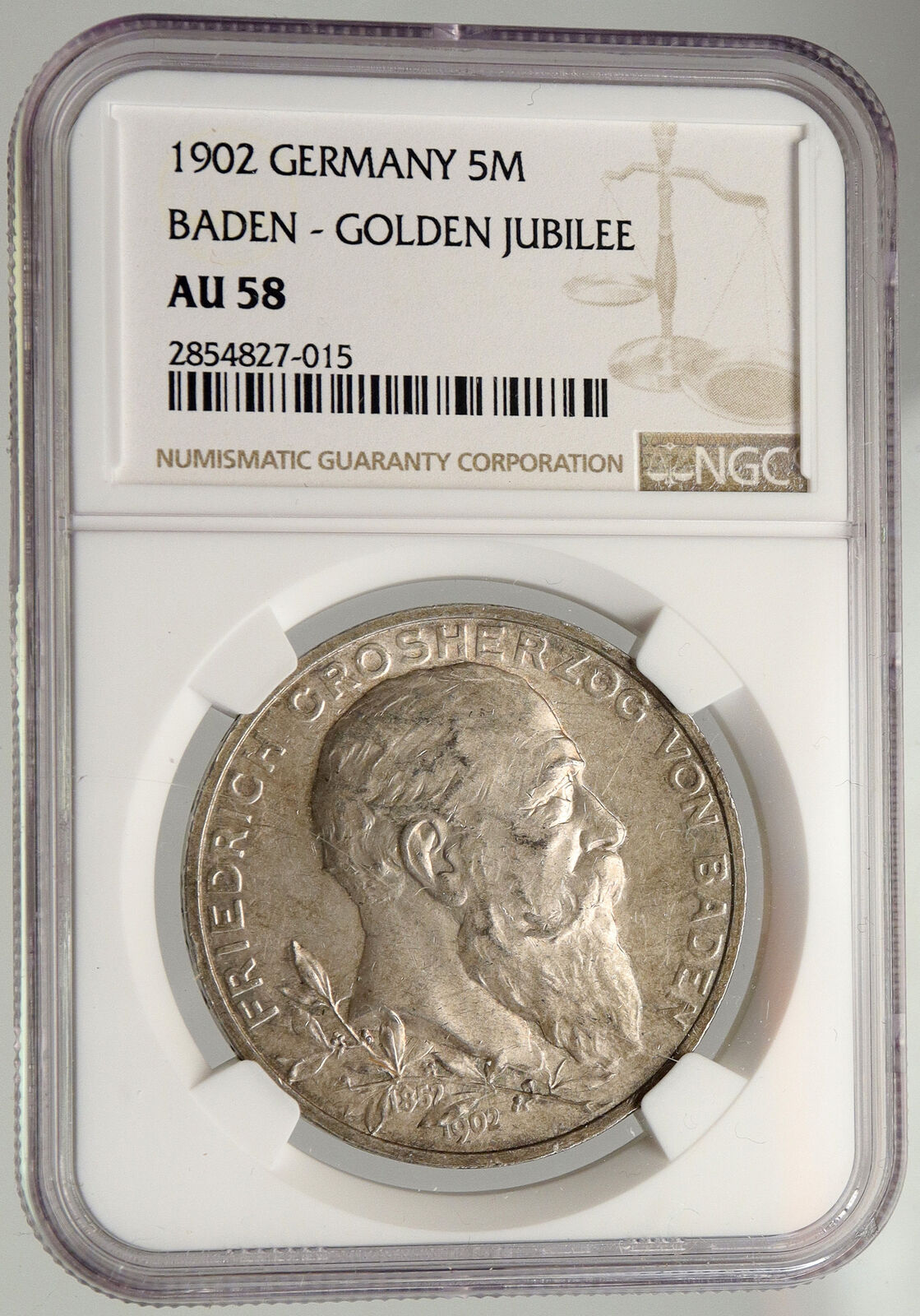 1902 Frederick I Grand Duke of BADEN Germany State SILVER 5 Mark Coin NGC i94013