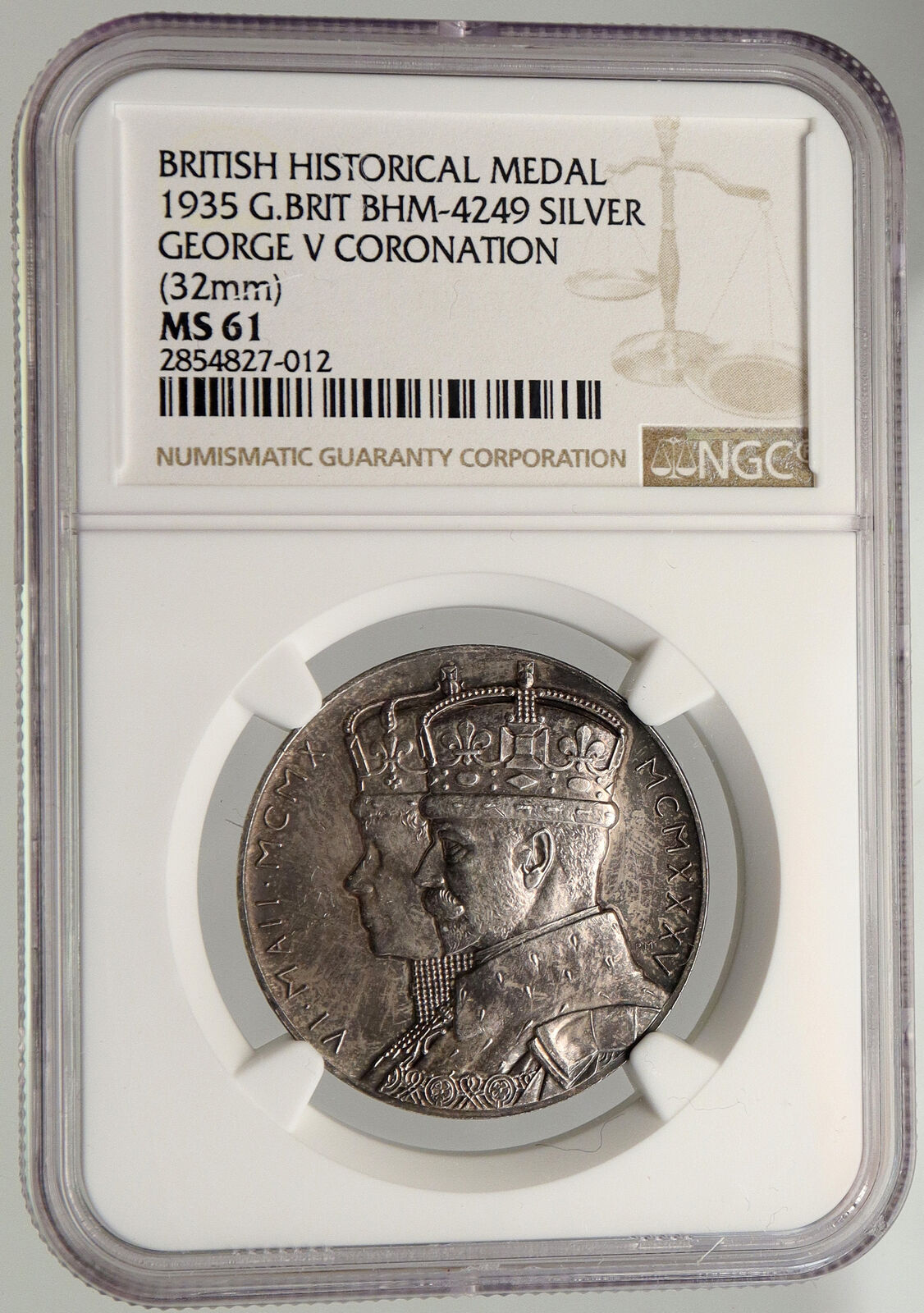 1935 Great Britain King GEORGE V Queen MARY Old Silver JUBILEE Medal NGC i94011