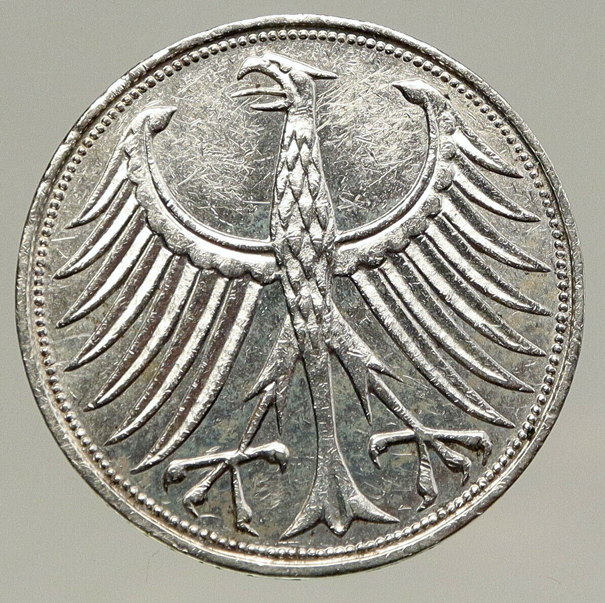 1966 J GERMANY Vintage Winged Eagle OLD German Large 5 Mark Silver Coin i93210