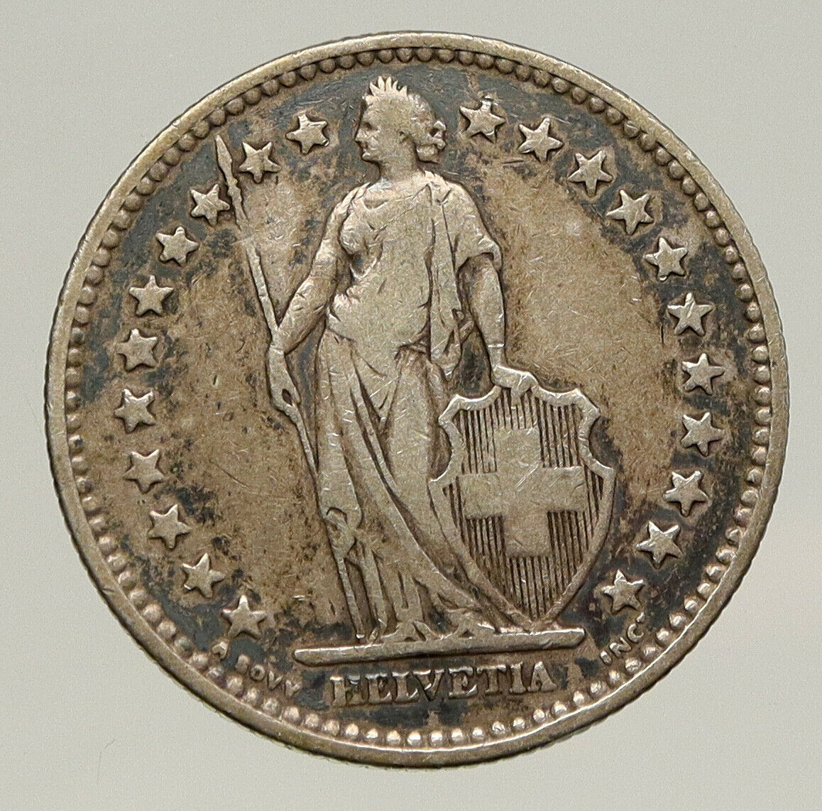 1912 B SWITZERLAND - HELVETIA Symbolizes SWISS Nation SILVER 2 Franc Coin i93212