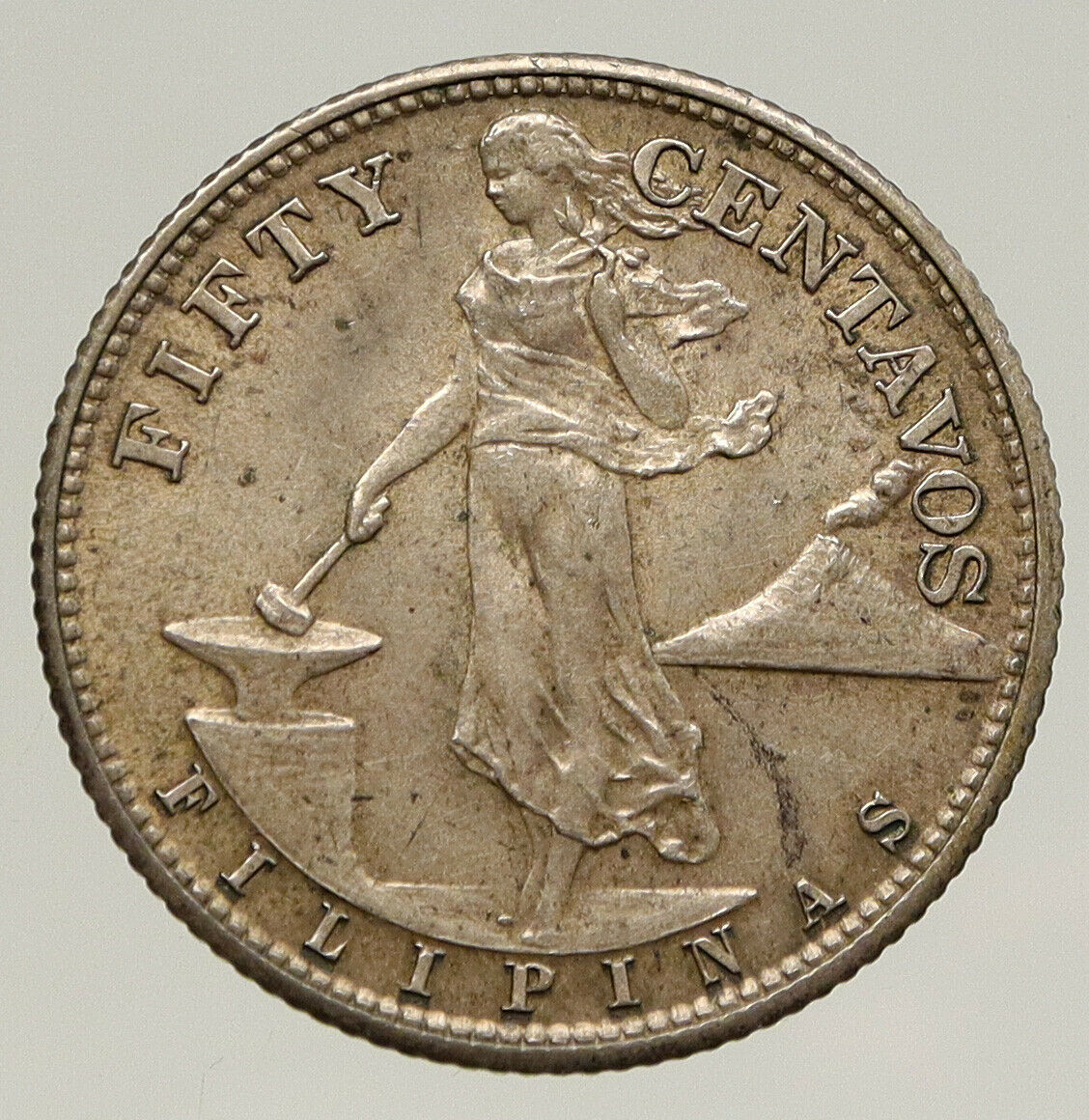 1945 S PHILIPPINES Under US Administration Eagle Silver 50 Centavos Coin i93206