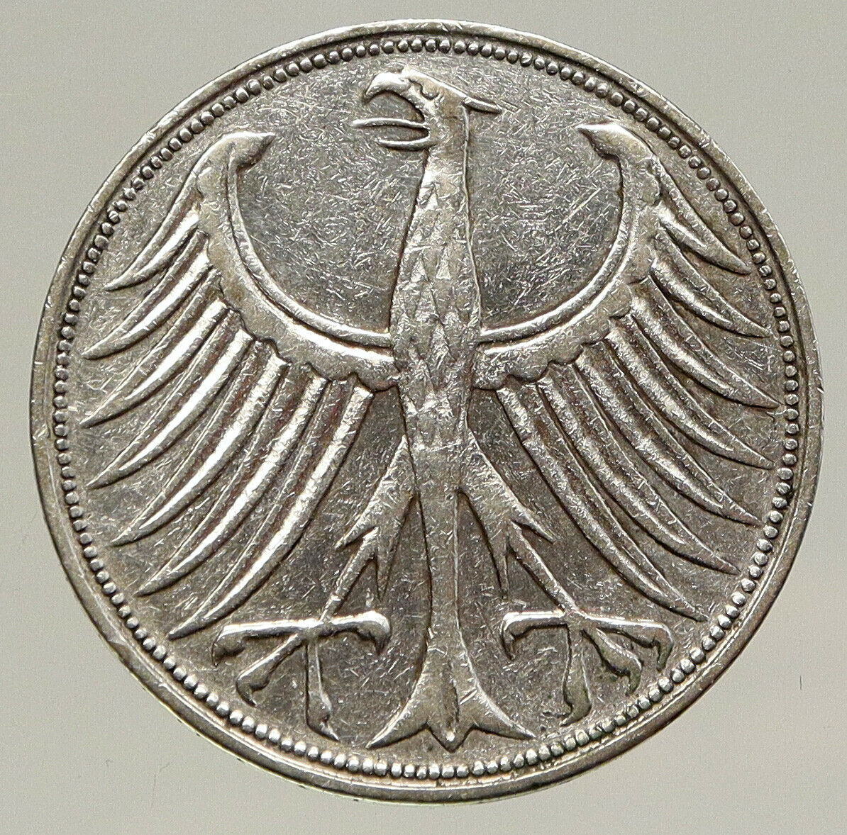 1951 F GERMANY Vintage Winged Eagle OLD German Large 5 Mark Silver Coin i93209