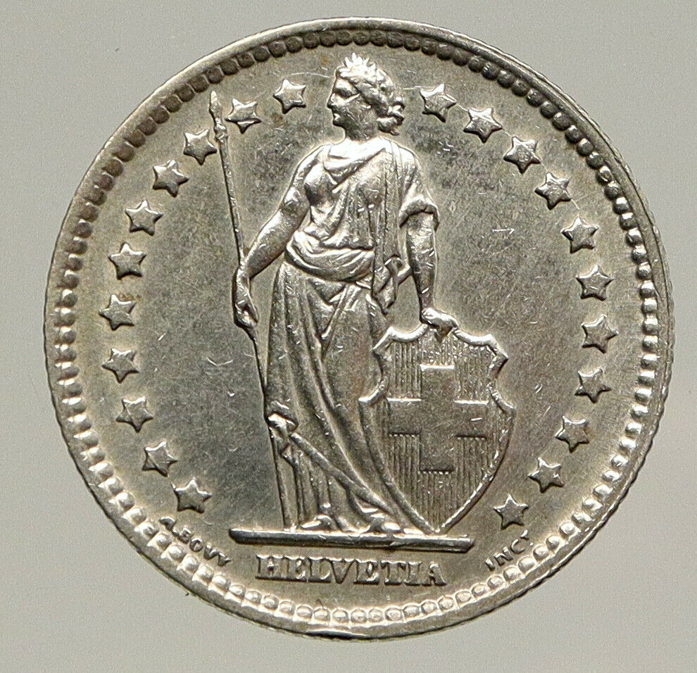 1944 SWITZERLAND - SILVER 1 Franc Coin - HELVETIA Symbolizes SWISS Nation i93213