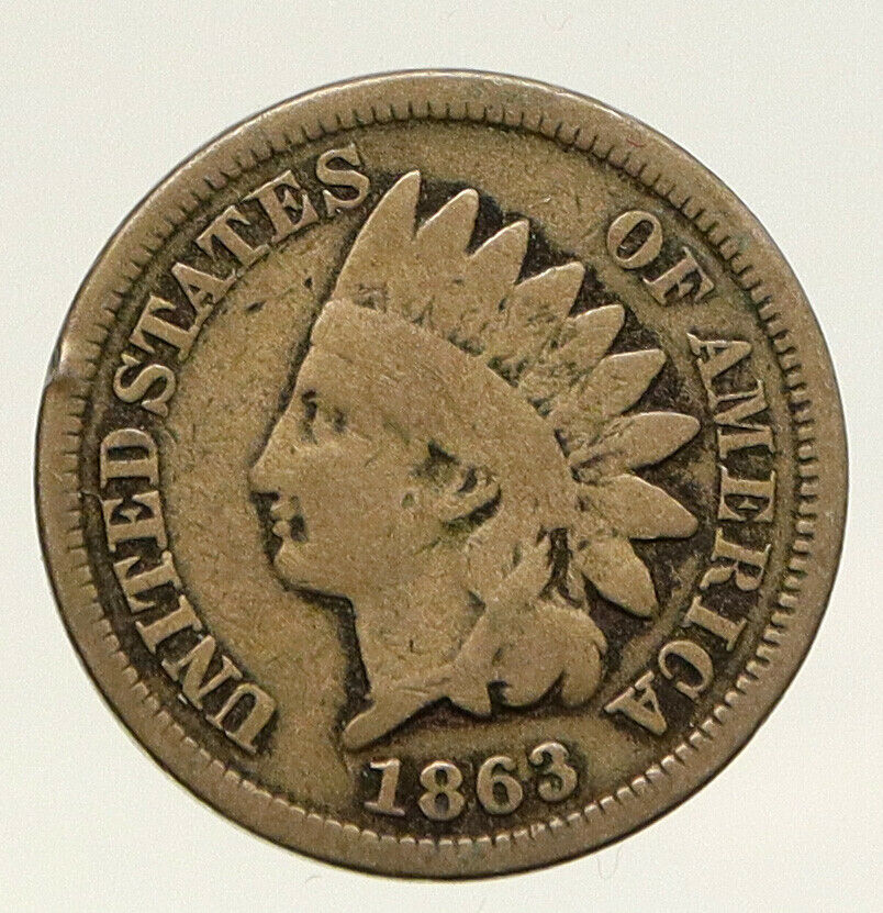 1863 United States CIVIL WAR Time PATRIOTIC with Shield INDIAN Cent Coin i93189