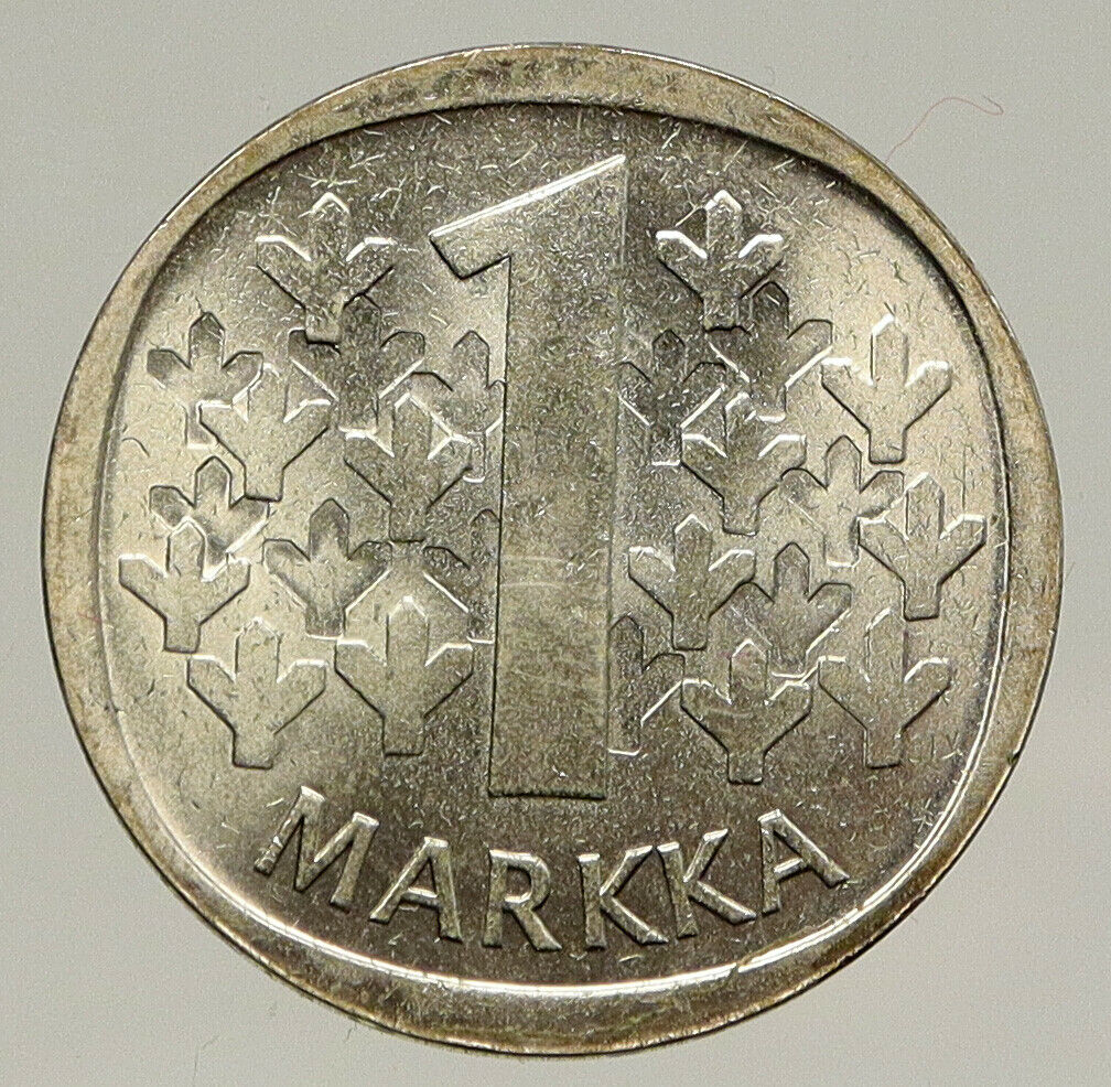 1968 FINLAND Pine Trees VINTAGE OLD Lion & Shield Silver Markka Coin i93196