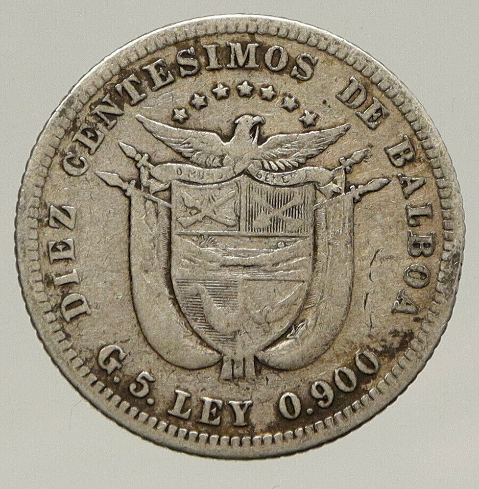 1904 PANAMA CONQUISTADOR BALBOA Antique VINTAGE Silver 10 Centesimos Coin i93198