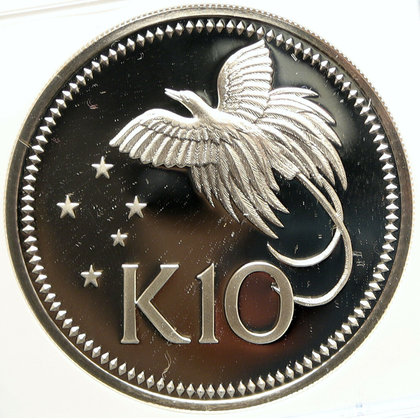 1975 PAPUA NEW GUINEA Large Exotic Bird Proof Silver 10 Kina Coin NGC i99679