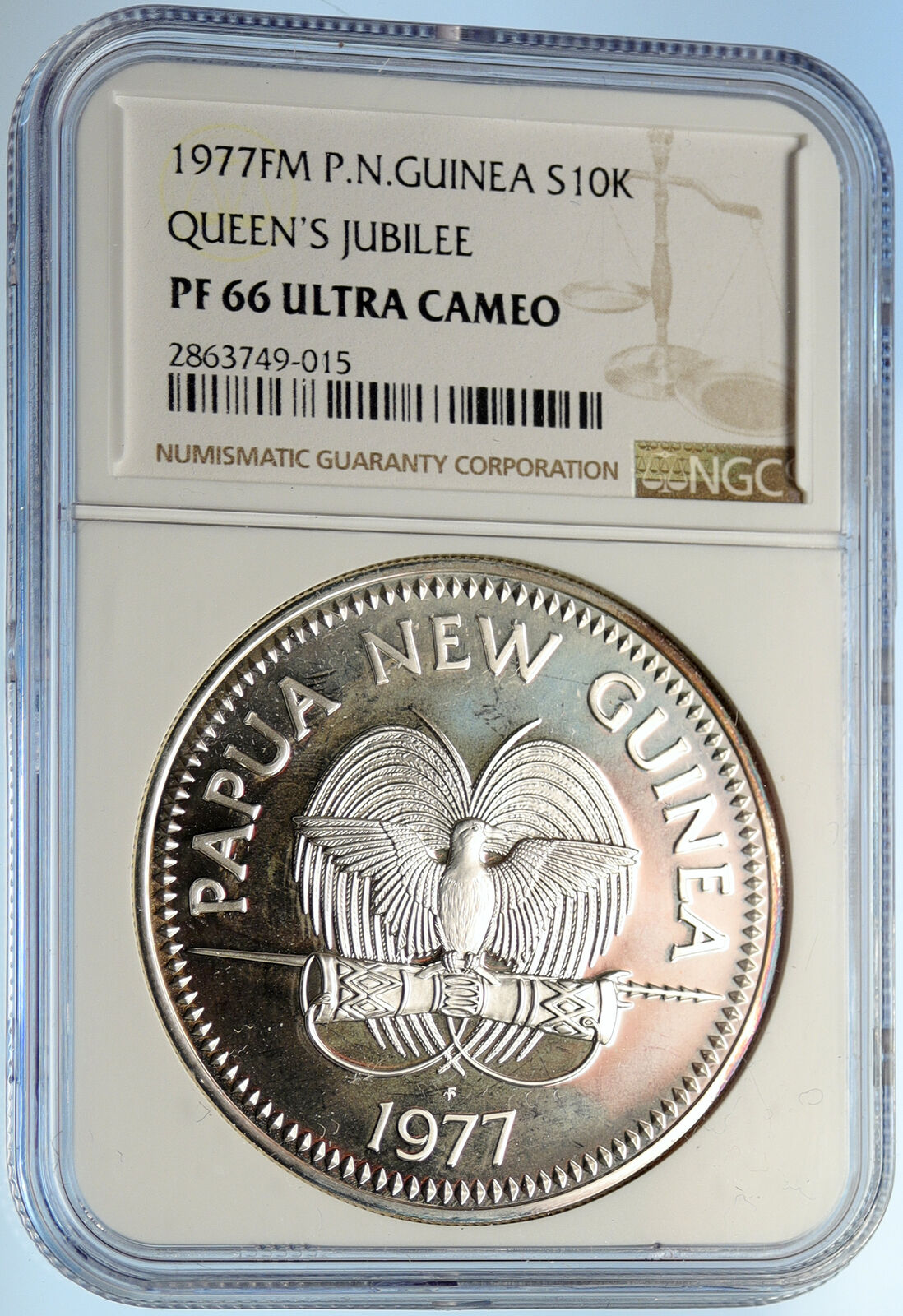 1977 PAPUA NEW GUINEA Exotic Bird Proof Silver JUBILEE 10 Kina Coin NGC i99683