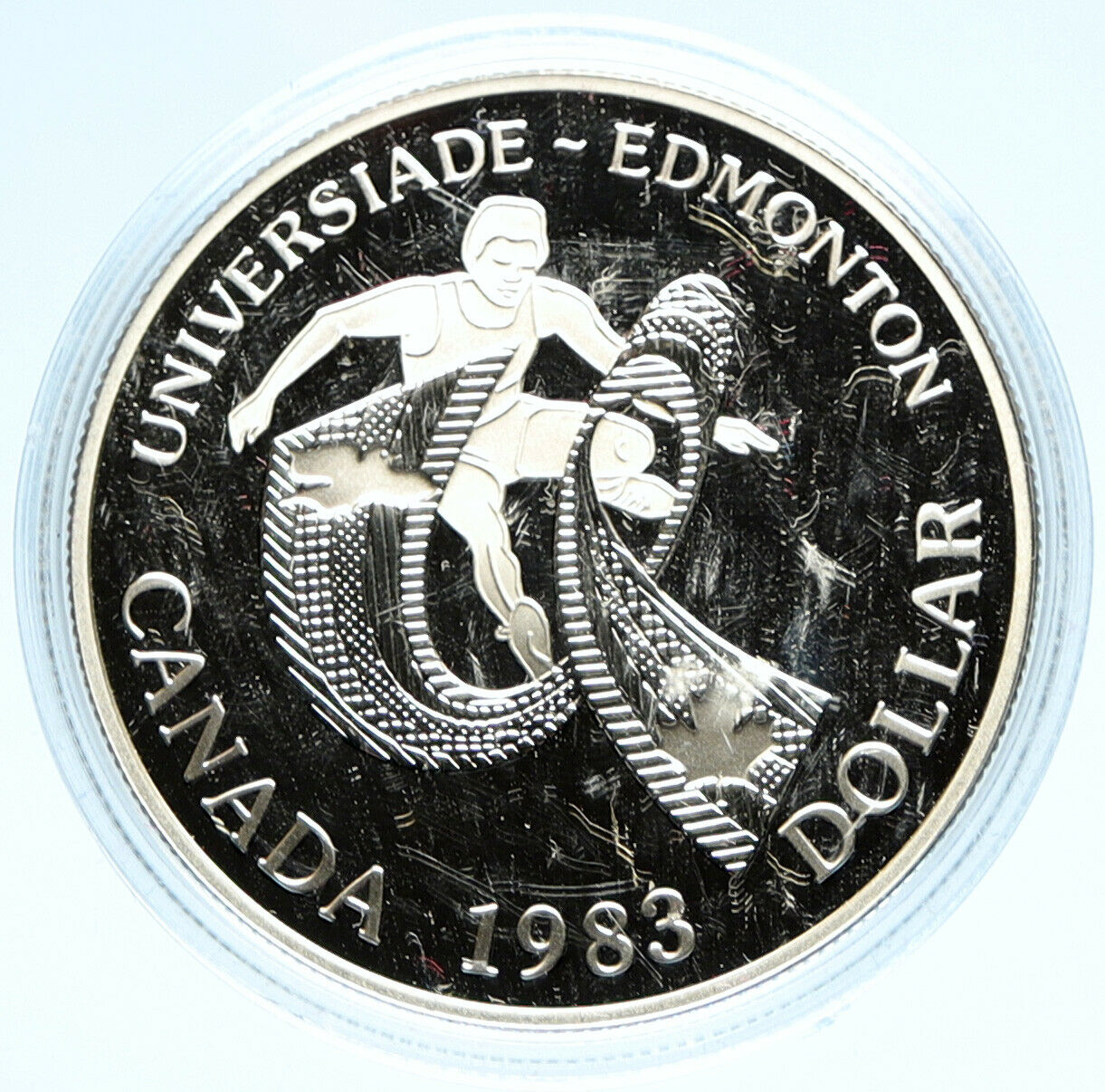 1983 CANADA UK Queen ELIZABETH II Edmonton World Game Proof Silver $ Coin i98993