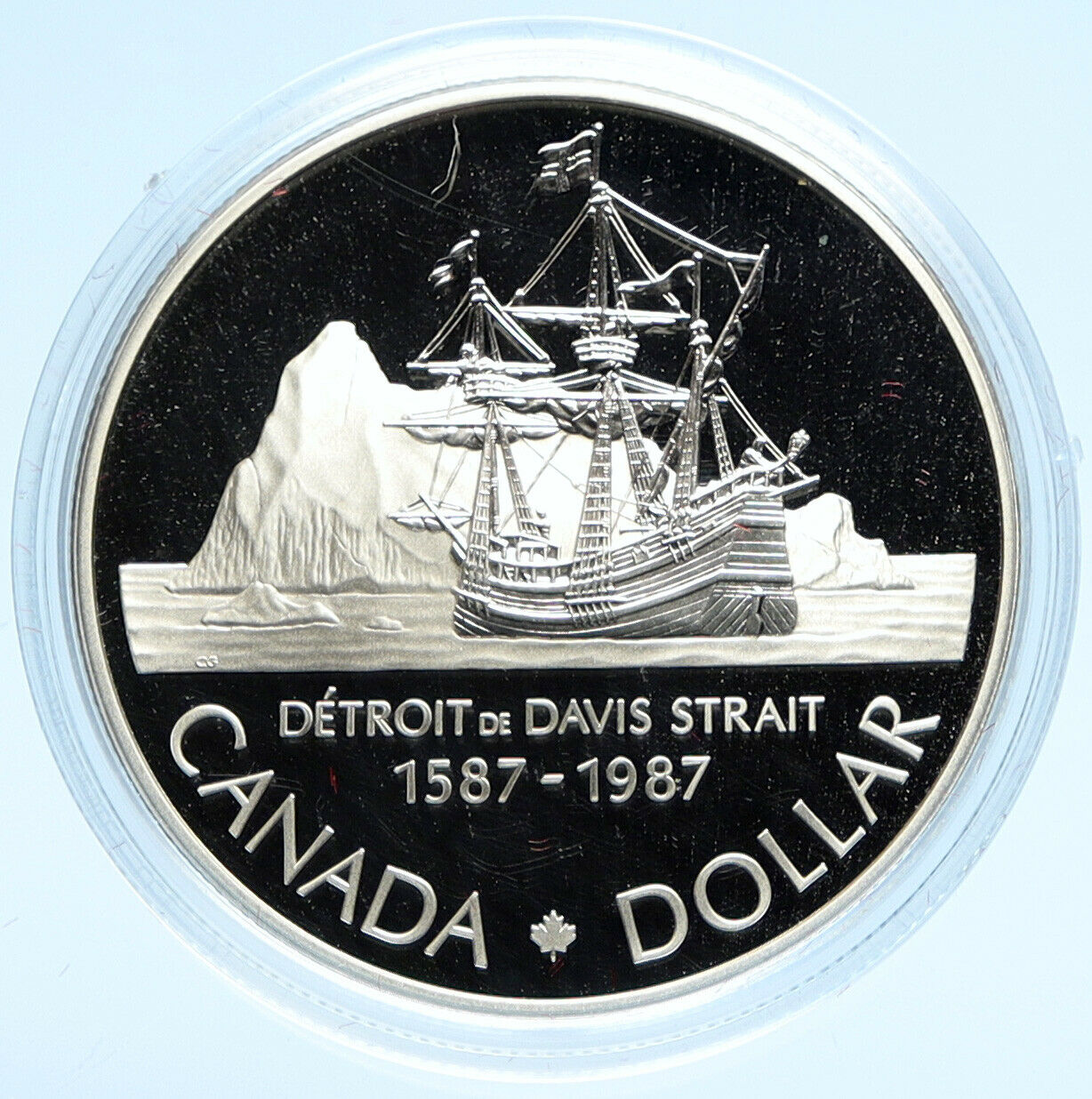 1987 CANADA 400 Years DAVIS STRAIT Ship Sails PROOF Silver Dollar Coin i98983