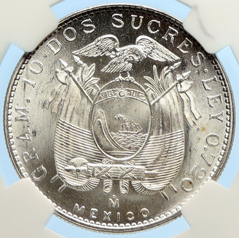 1944 Mo ECUADOR Antonio Jose de Sucre y Alcala Silver 2 Sucres Coin NGC i97520