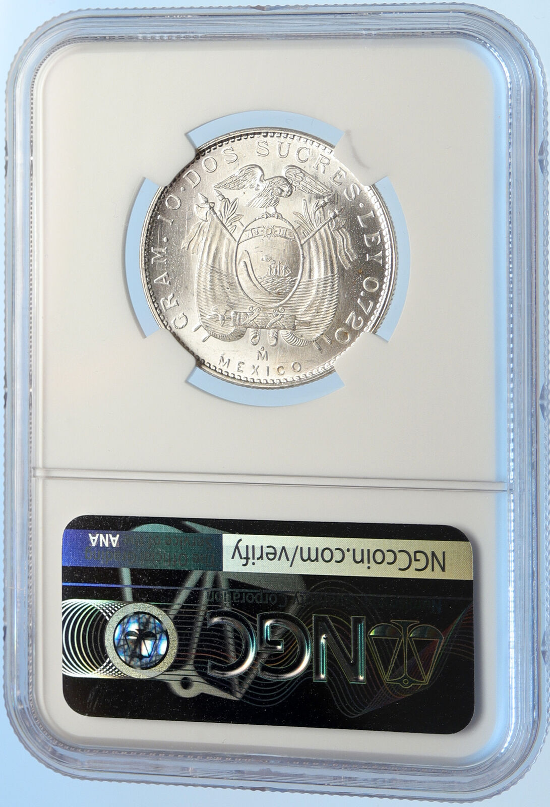 1944 Mo ECUADOR Antonio Jose de Sucre y Alcala Silver 2 Sucres Coin NGC i97520