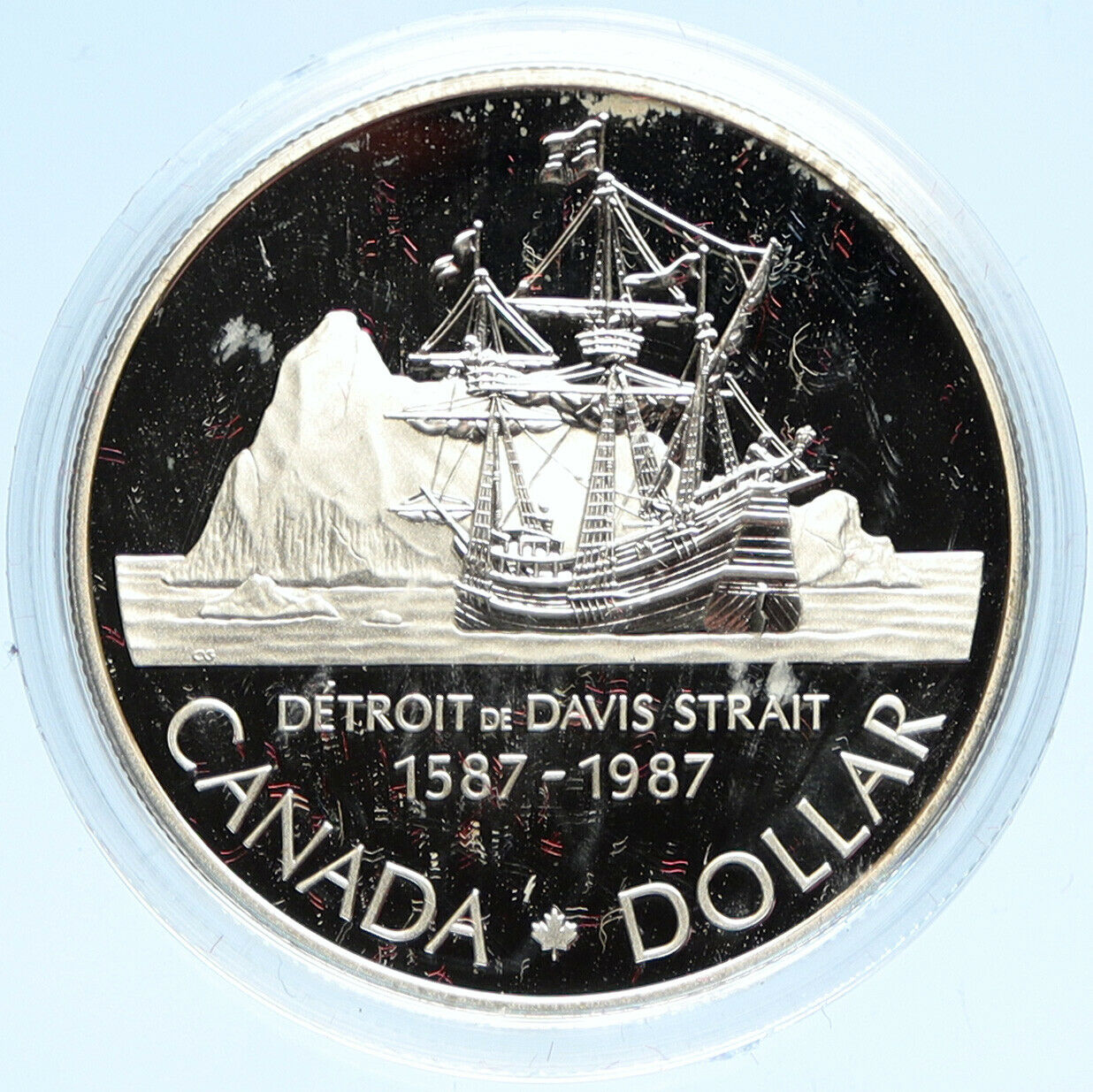 1987 CANADA 400 Years DAVIS STRAIT Ship Sails PROOF Silver Dollar Coin i98968