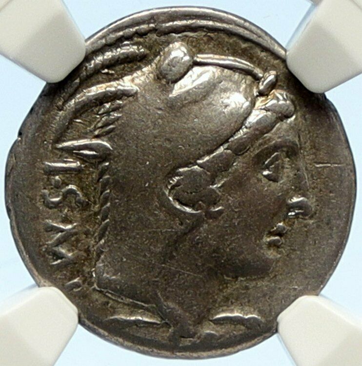 Roman Republic 105BC Rome Genuine Ancient Silver Coin JUNO Cult BULL NGC i99684